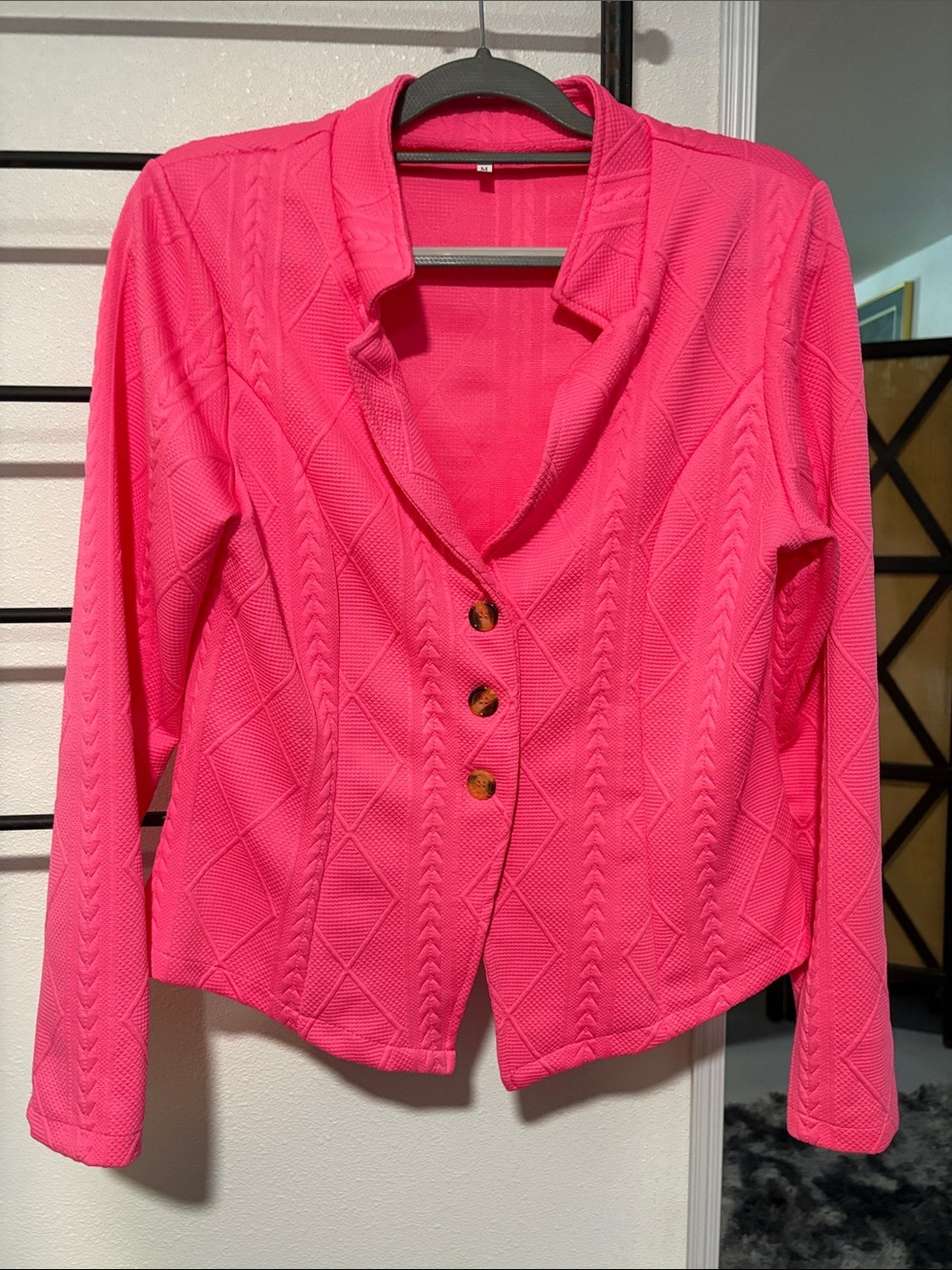 Source Unknown Bright Pink Textured Button Blazer